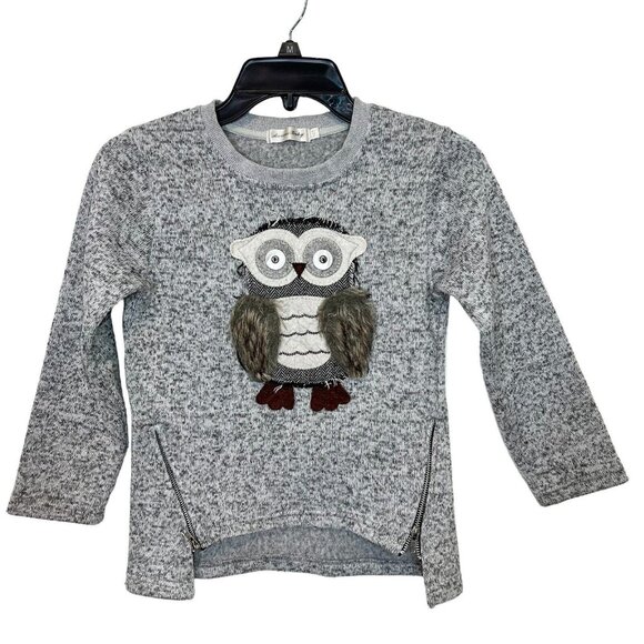 Aurora Baby OWL Sweater Girls Size 140 (7-8)‎ Novelty Grey Crewneck Pullover - Picture 1 of 9